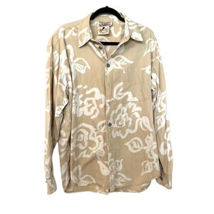 Gene Ewing Bis Bis Vintage Beige and White Button Down Floral Shirt Sz Md